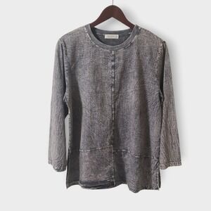 Jess & Jane Gray Acid Wash Eyelet Tunic Top Sz Small Grunge Artsy Distressed